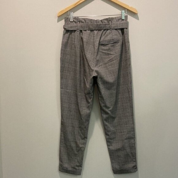 Zara Trafaluc Black And White Plaid Paper Bag Belted Trouser Pants - Picture 10 of 15